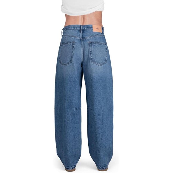 Women’s Baggy Barrel Jeans Wide Leg Cotton Mid Rise Zipper Button - Picture 3 of 6